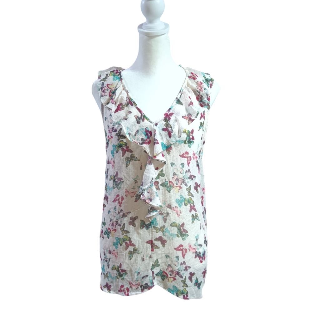 NOBO Sheer Butterfly Ruffle V-Neck Sleeveless Top Sz XL Juniors 15-17